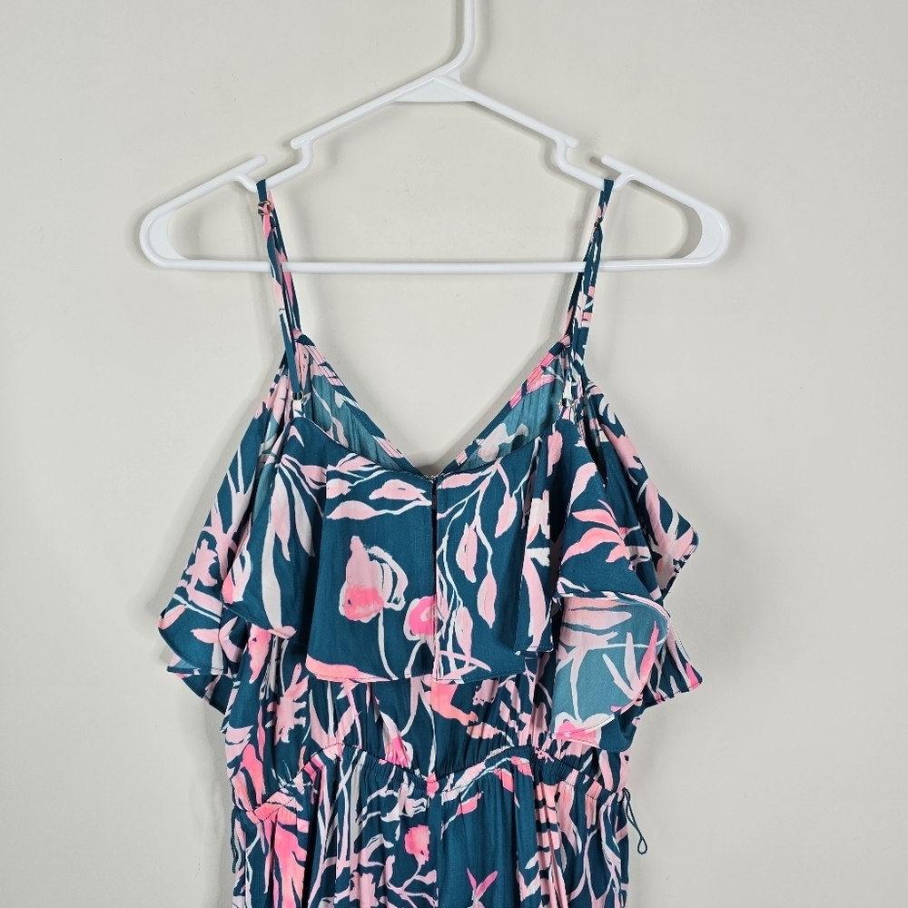 Lilly Pulitzer Emilea Jumpsuit S Tidal Wave Prme Time Print Ruffles Wide Leg - Picture 6 of 14